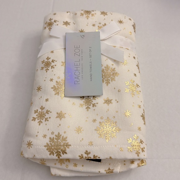 2pc RACHEL ZOE Holiday Hand Towel Set - 100% Cotton - Cream/Gold - Picture 1 of 4